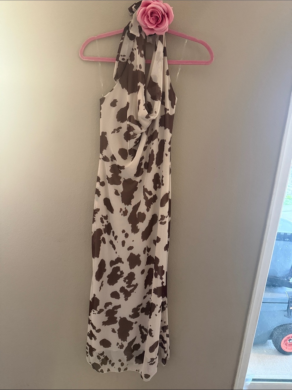 Brown and White Halter Maxi Dress